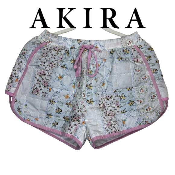 AKIRA Pants - AKIRA Mixed Floral Patchwork Puffer Shorts – Quilted, High Rise, Small